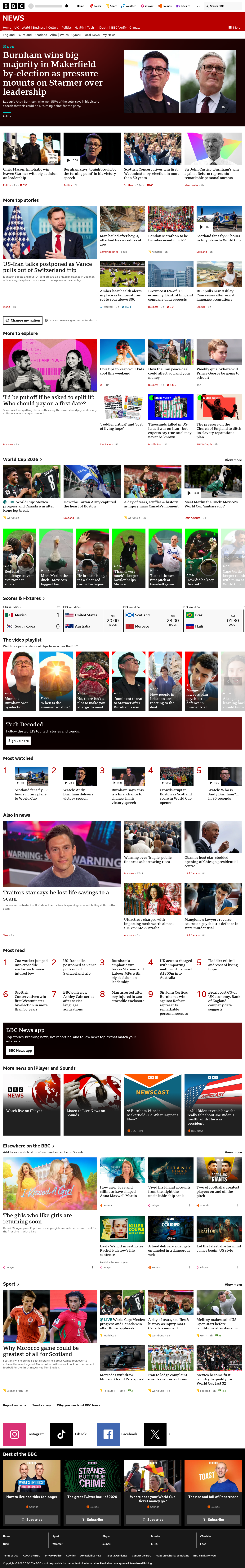 BBC News snapshot from Friday, 19 June 2026 at 10:00