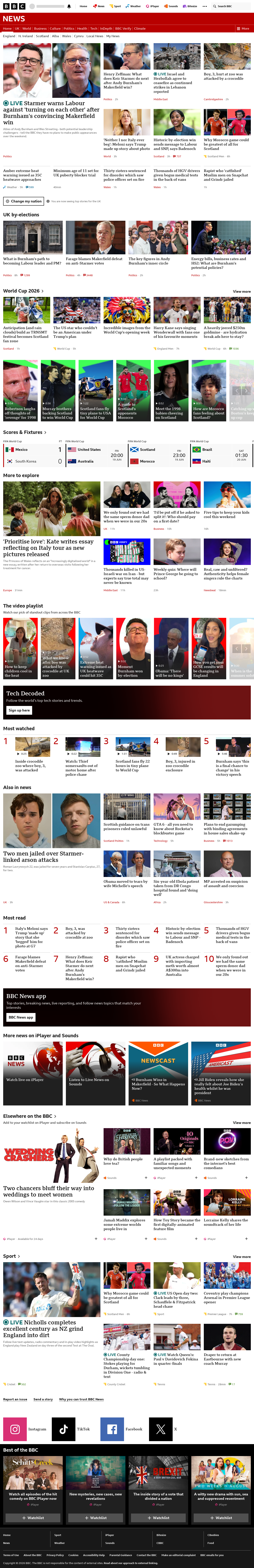 BBC News snapshot from Friday, 19 June 2026 at 18:00
