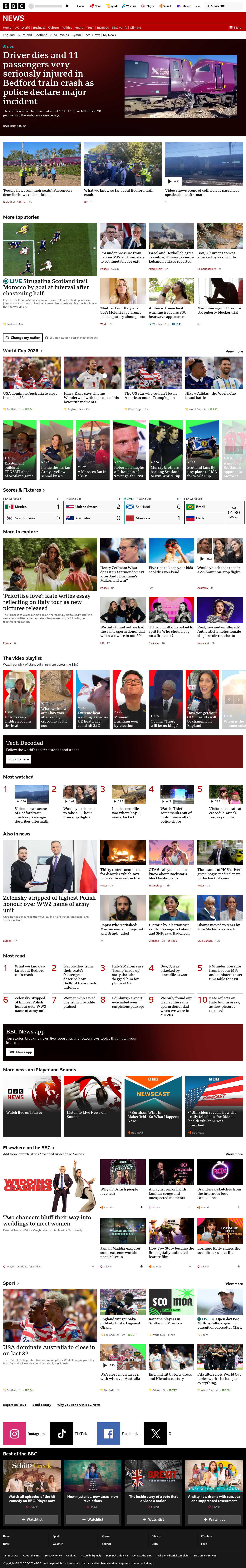 BBC News snapshot from Saturday, 20 June 2026 at 00:00