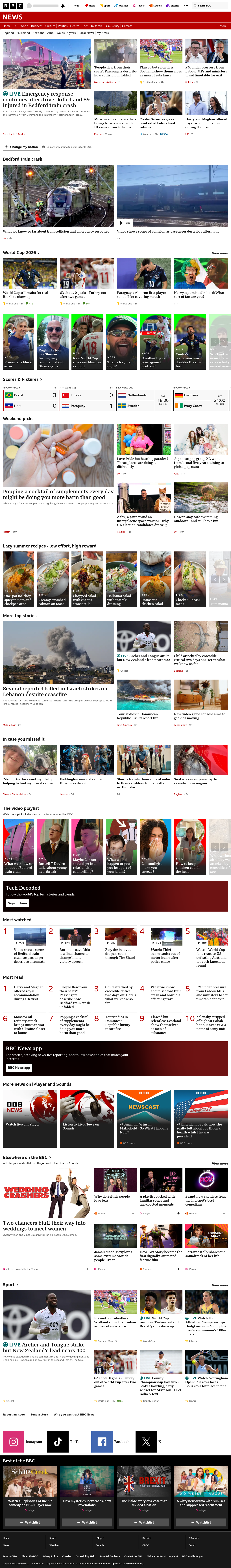 BBC News snapshot from Saturday, 20 June 2026 at 12:00