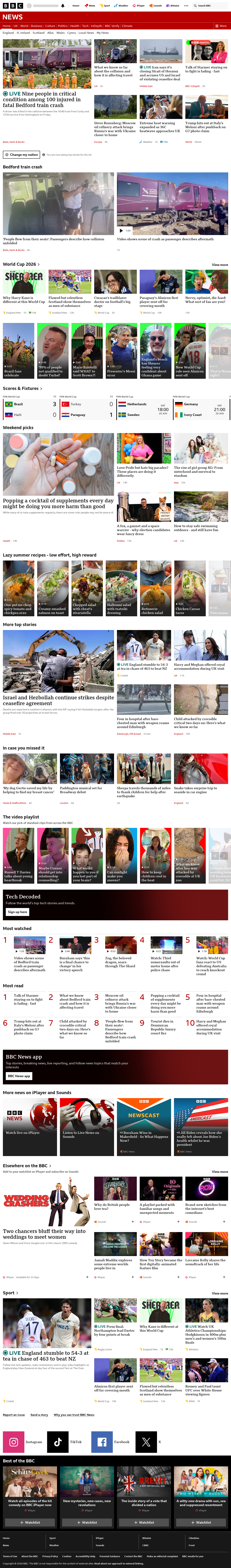 BBC News snapshot from Saturday, 20 June 2026 at 16:00