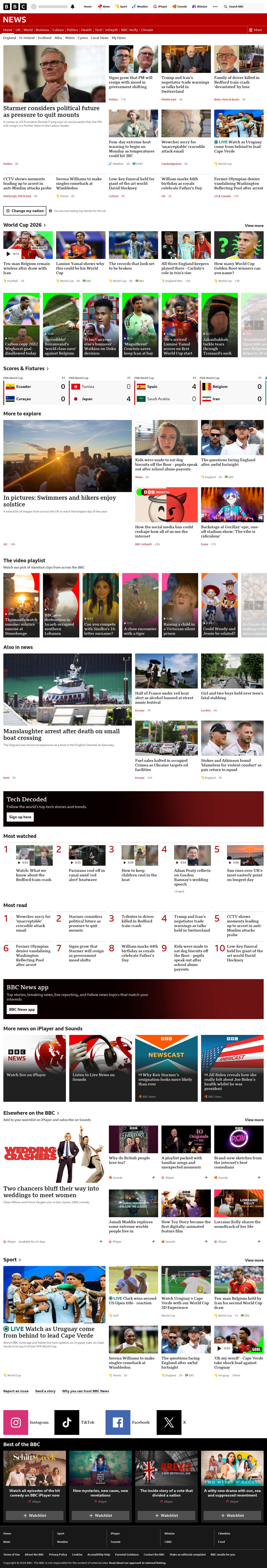 BBC News snapshot from Monday, 22 June 2026 at 00:00