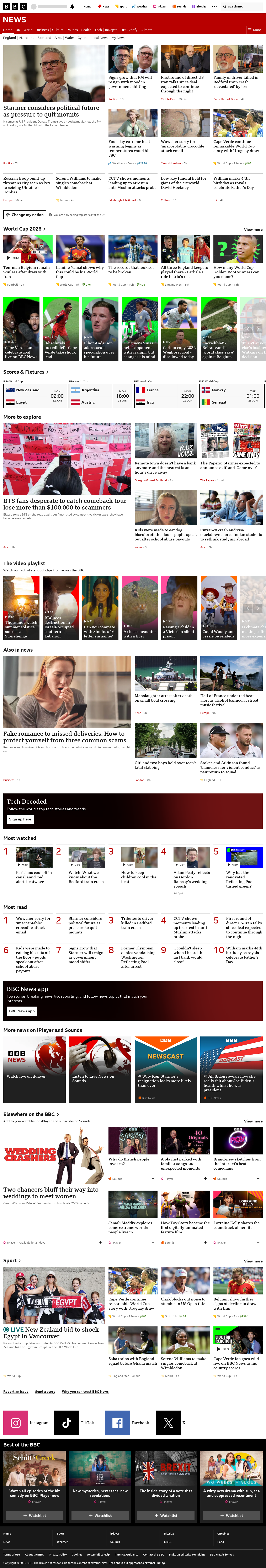 BBC News snapshot from Monday, 22 June 2026 at 02:00