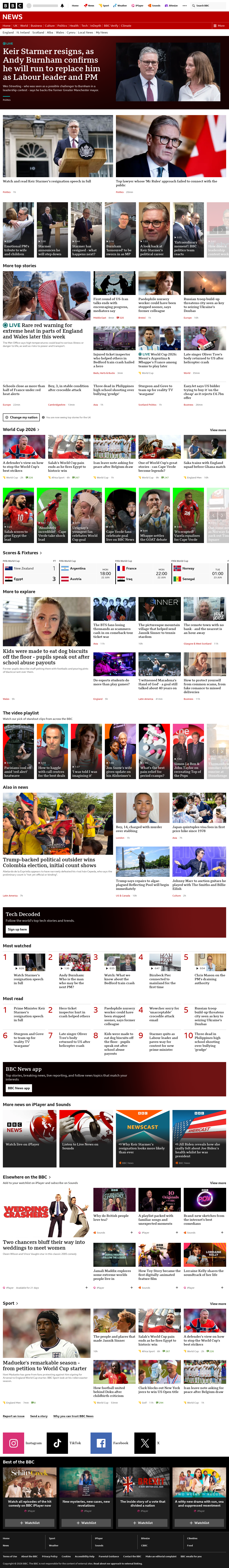 BBC News snapshot from Monday, 22 June 2026 at 12:00