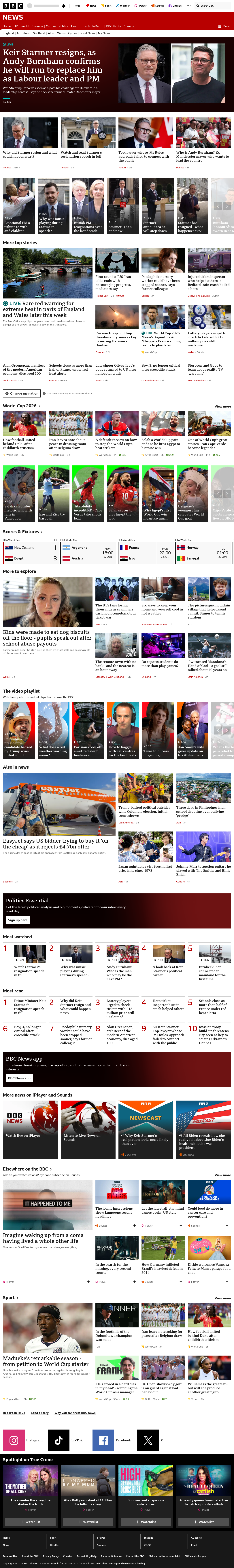 BBC News snapshot from Monday, 22 June 2026 at 14:00