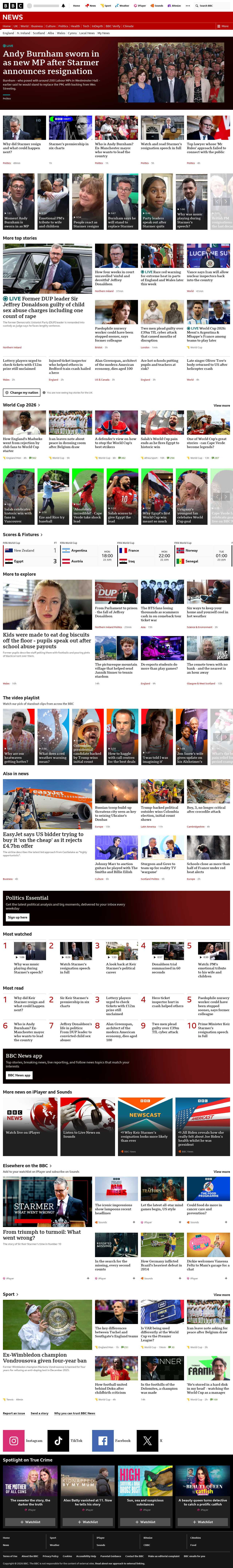 BBC News snapshot from Monday, 22 June 2026 at 16:00