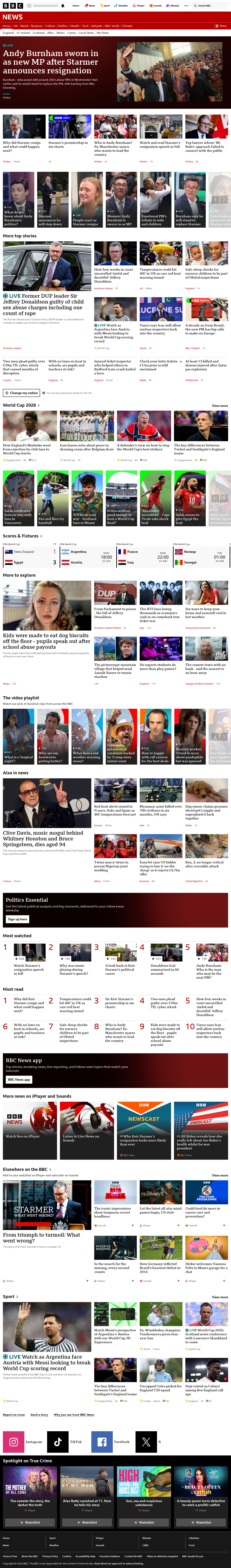 BBC News snapshot from Monday, 22 June 2026 at 18:00