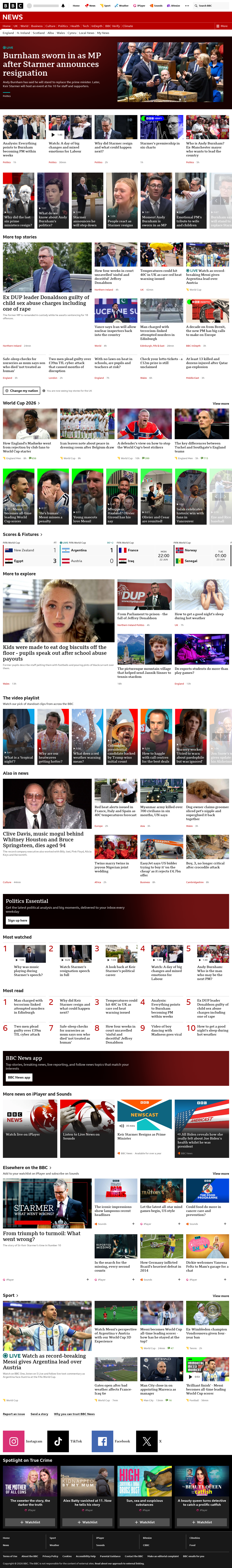 BBC News snapshot from Monday, 22 June 2026 at 20:00
