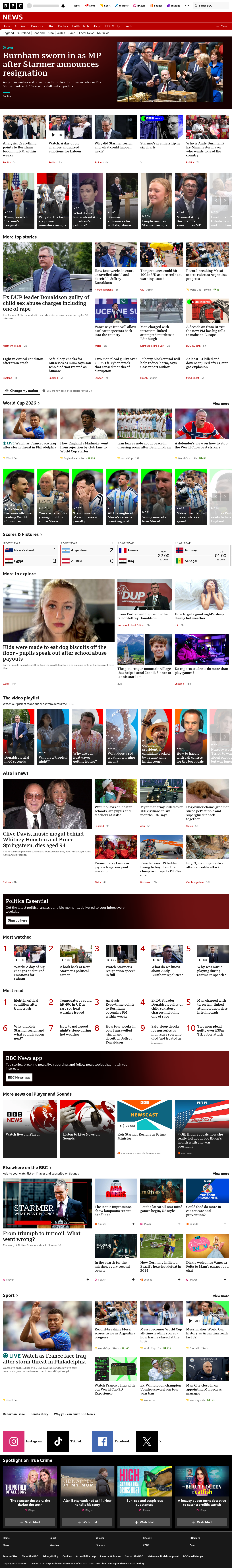 BBC News snapshot from Monday, 22 June 2026 at 22:00