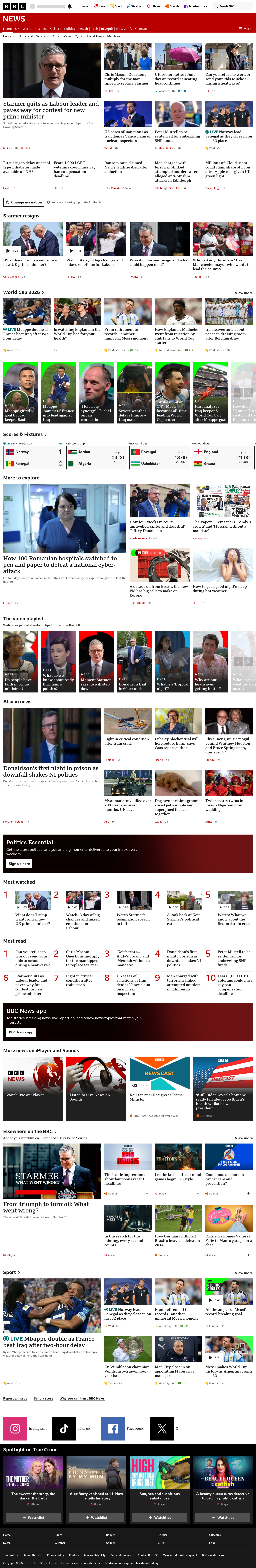 BBC News snapshot from Tuesday, 23 June 2026 at 02:00