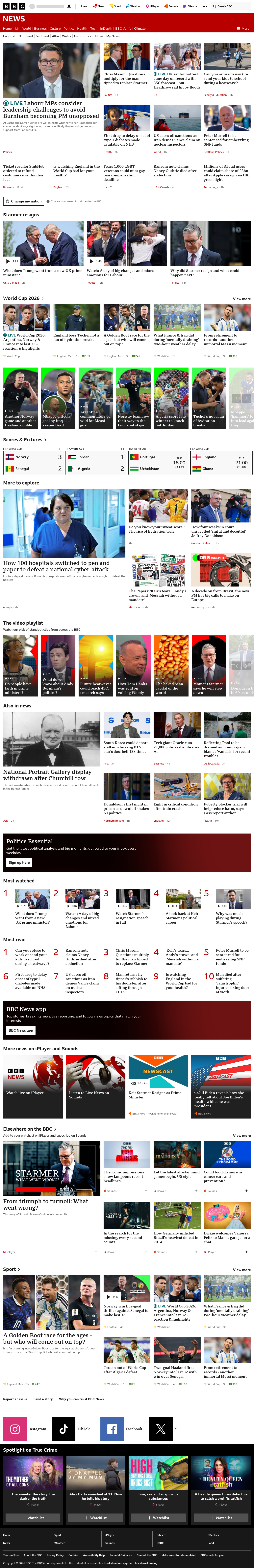 BBC News snapshot from Tuesday, 23 June 2026 at 08:00