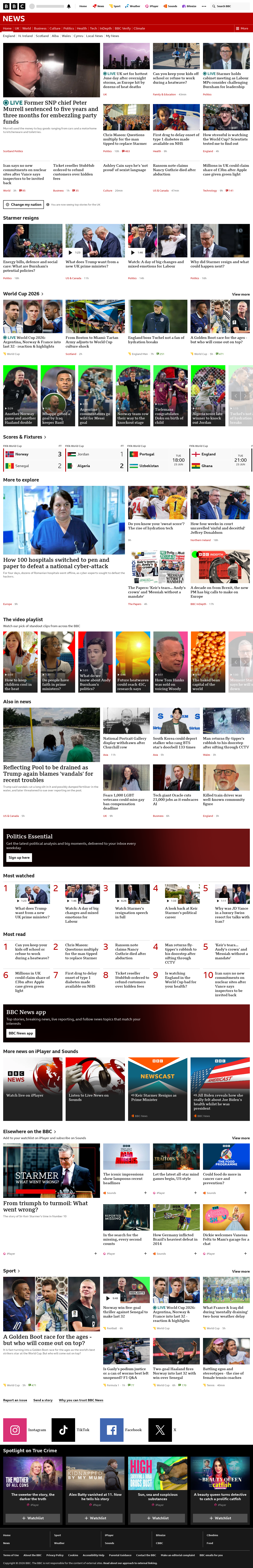 BBC News snapshot from Tuesday, 23 June 2026 at 10:00