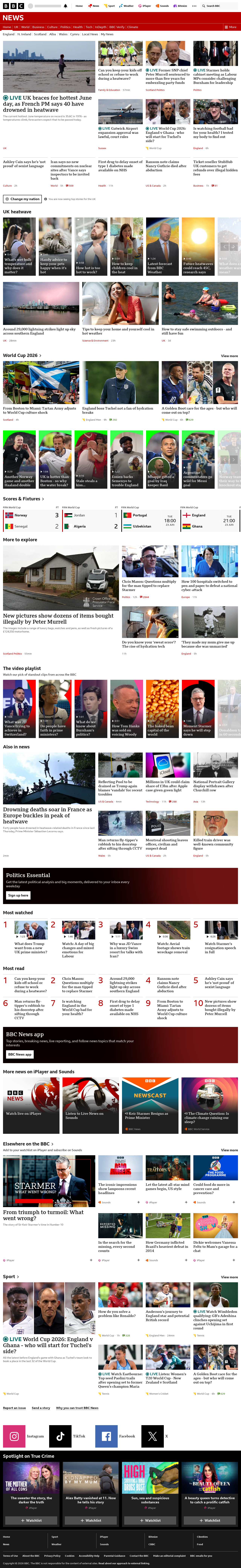 BBC News snapshot from Tuesday, 23 June 2026 at 12:00