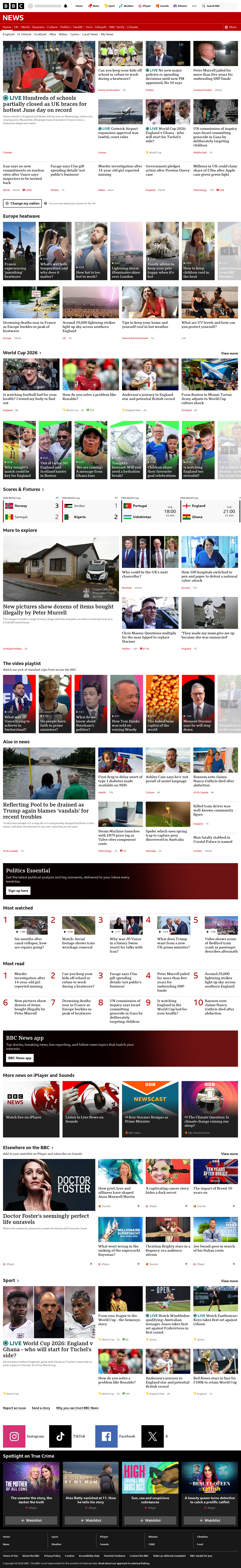 BBC News snapshot from Tuesday, 23 June 2026 at 14:00