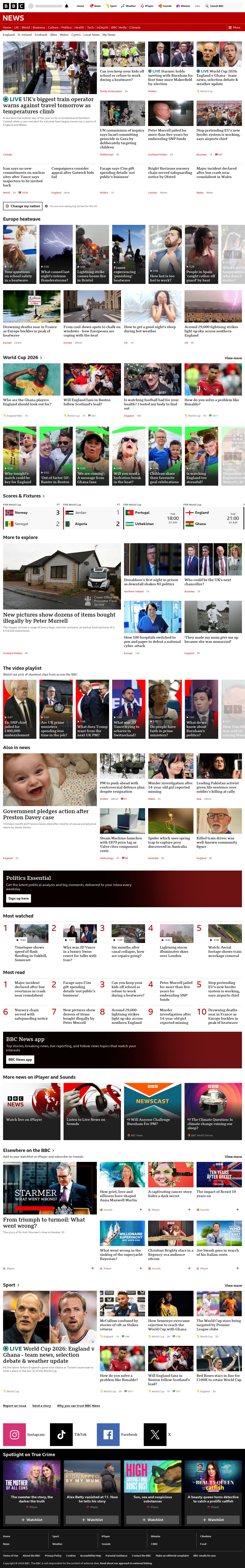 BBC News snapshot from Tuesday, 23 June 2026 at 16:00