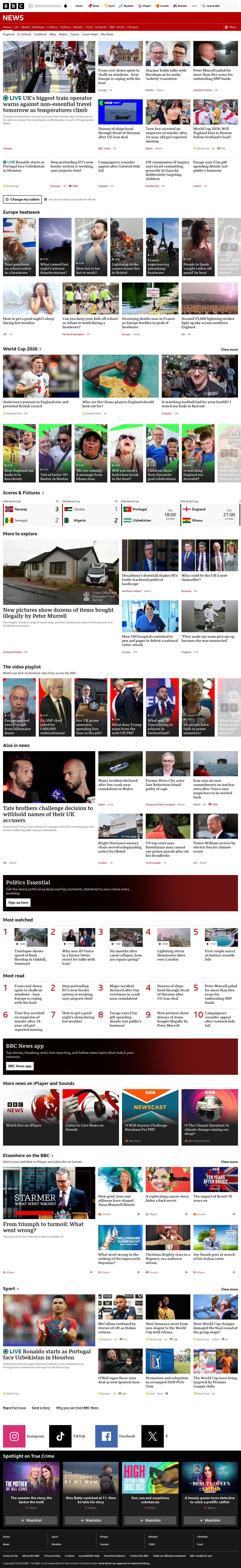 BBC News snapshot from Tuesday, 23 June 2026 at 18:00