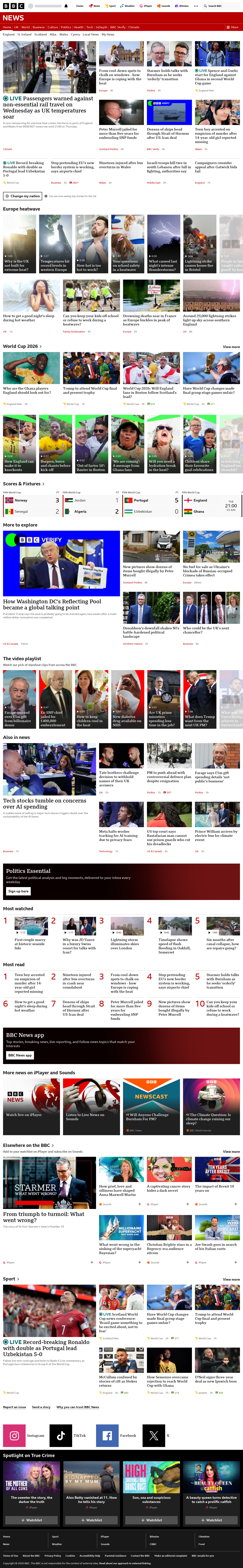 BBC News snapshot from Tuesday, 23 June 2026 at 20:00