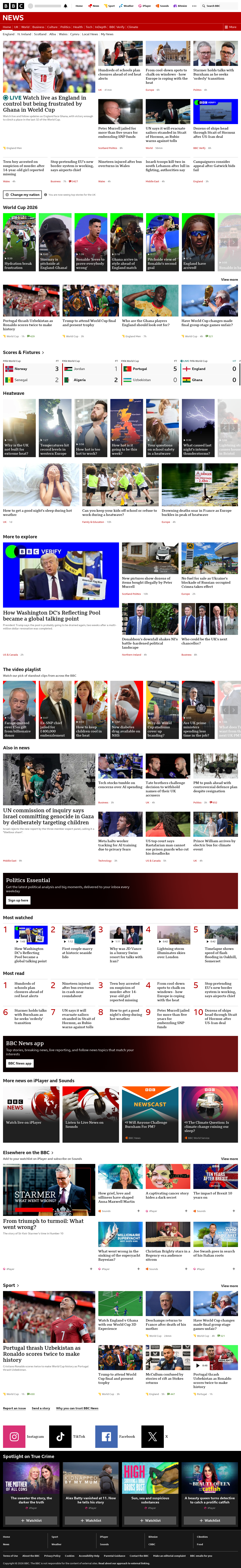BBC News snapshot from Tuesday, 23 June 2026 at 22:00