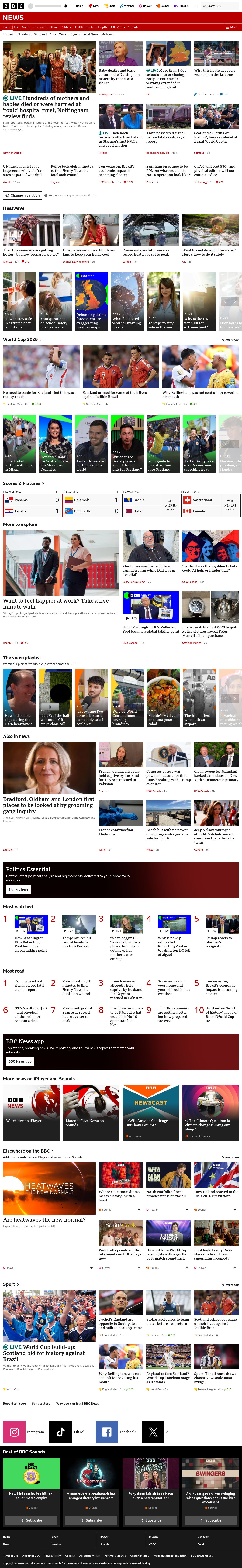 BBC News snapshot from Wednesday, 24 June 2026 at 14:00