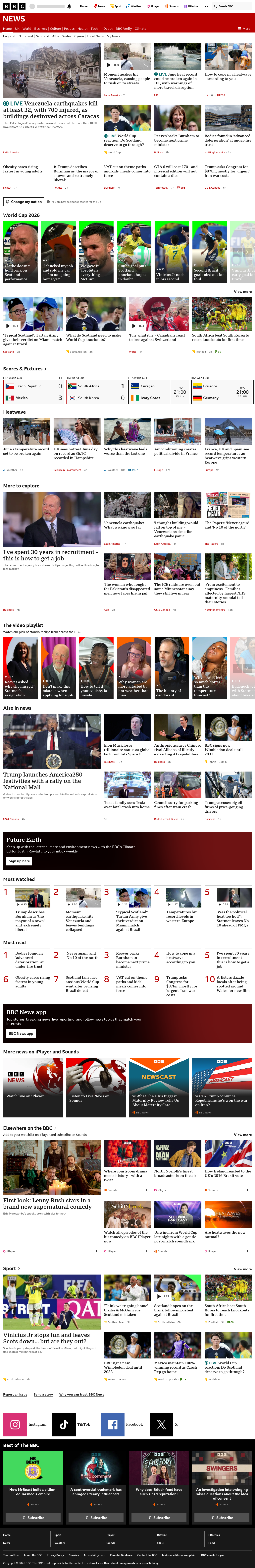 BBC News snapshot from Thursday, 25 June 2026 at 08:00