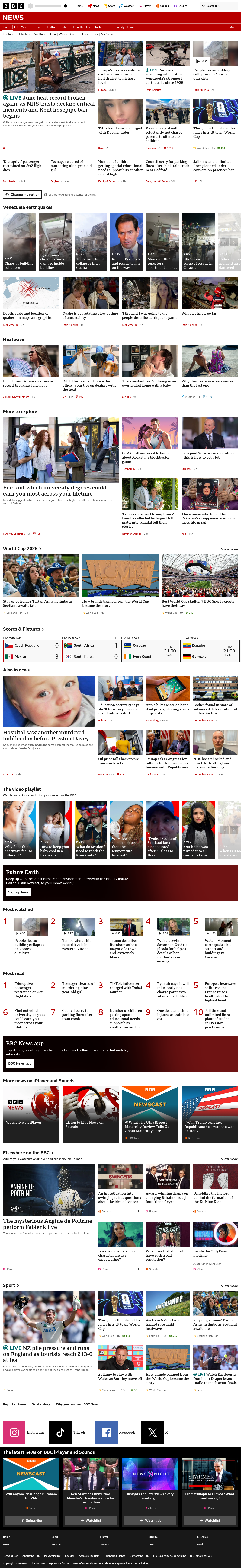 BBC News snapshot from Thursday, 25 June 2026 at 16:00