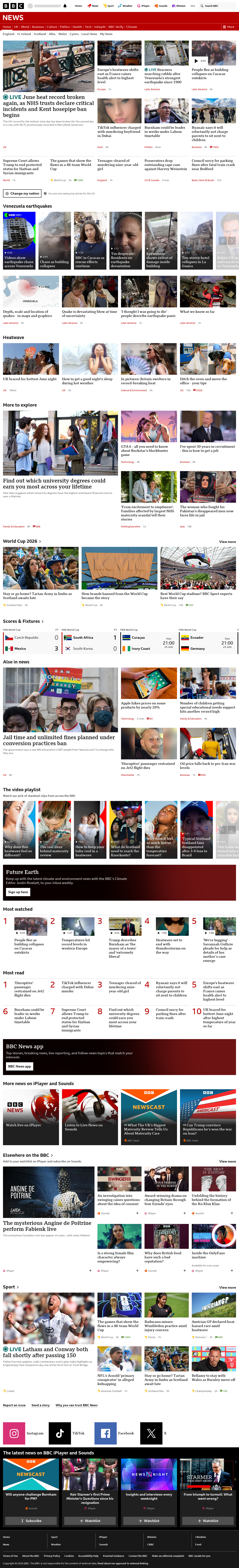 BBC News snapshot from Thursday, 25 June 2026 at 18:00