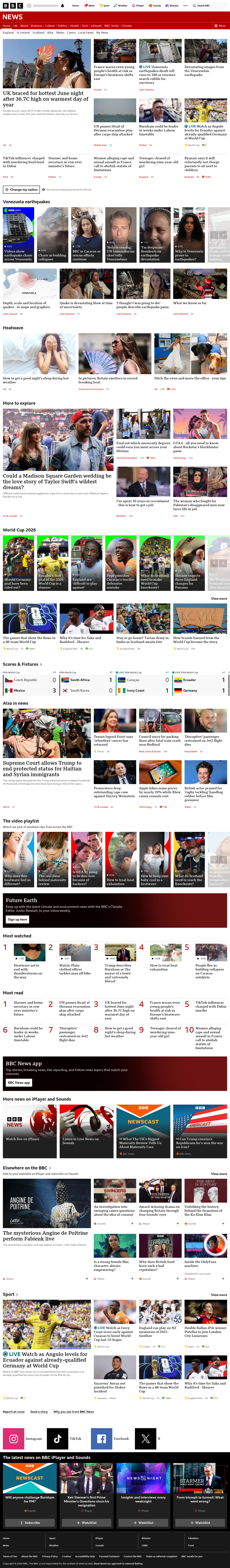 BBC News snapshot from Thursday, 25 June 2026 at 22:00