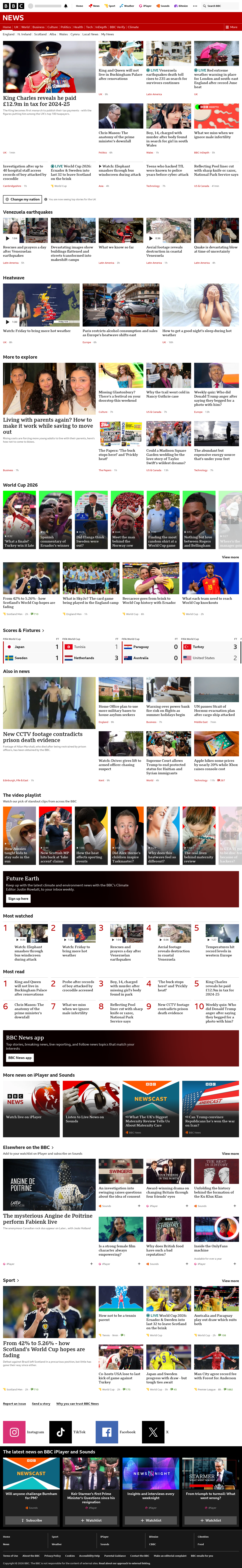 BBC News snapshot from Friday, 26 June 2026 at 08:00