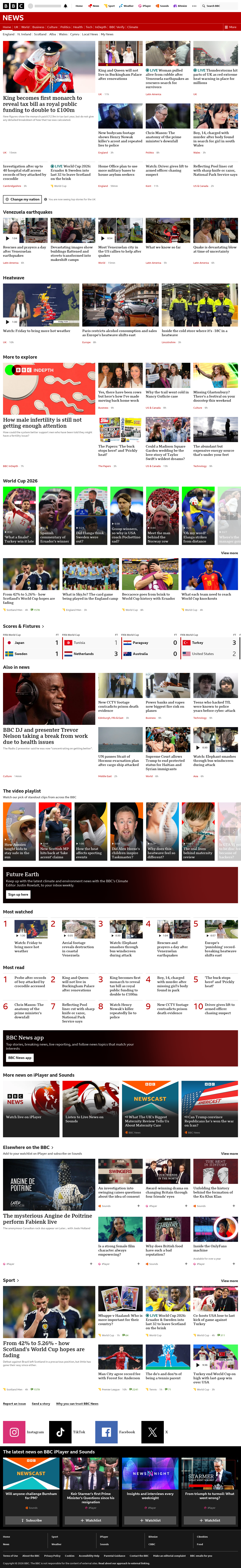 BBC News snapshot from Friday, 26 June 2026 at 10:00
