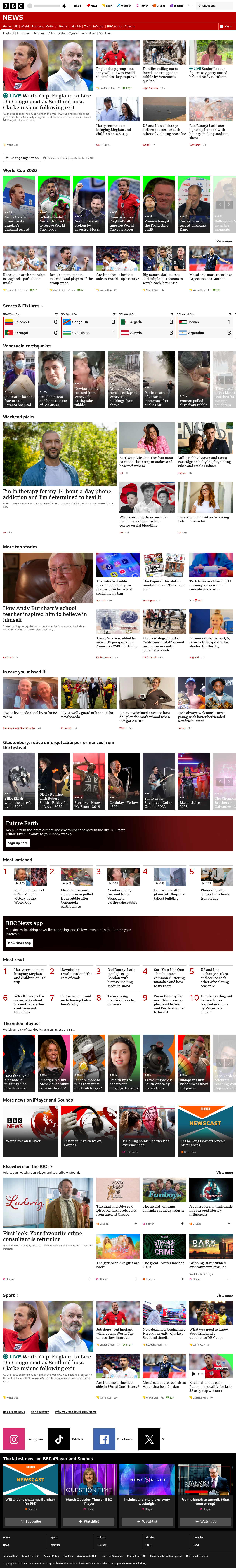 BBC News snapshot from Sunday, 28 June 2026 at 10:00