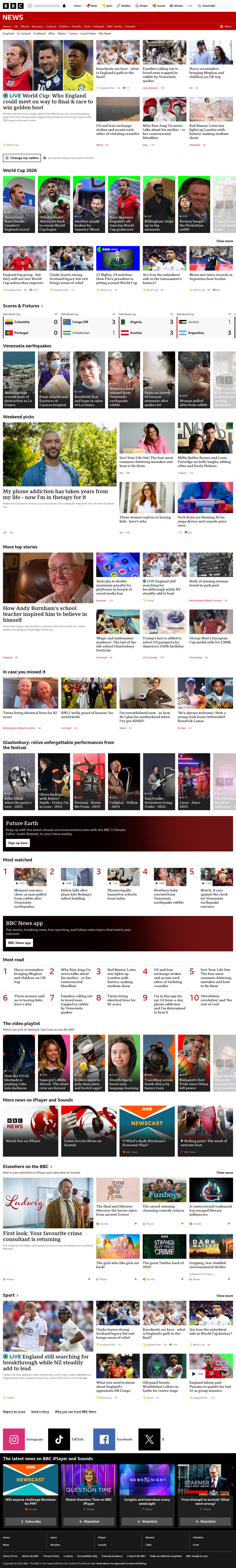 BBC News snapshot from Sunday, 28 June 2026 at 12:00