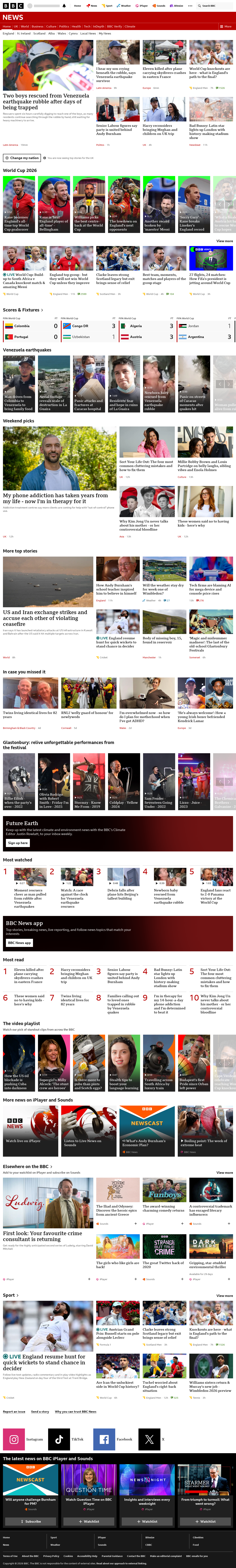 BBC News snapshot from Sunday, 28 June 2026 at 14:00