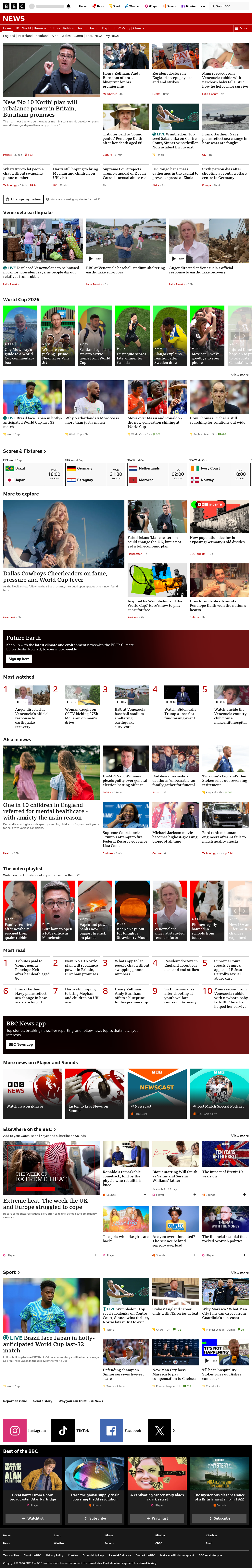 BBC News snapshot from Monday, 29 June 2026 at 18:00