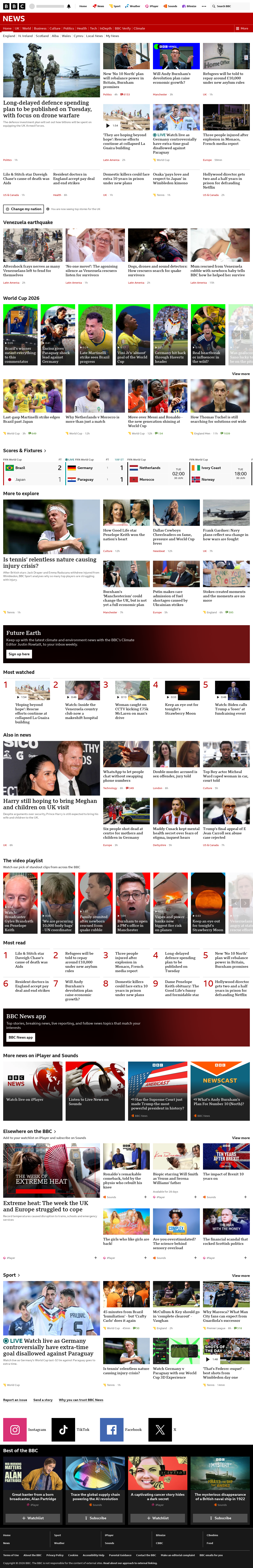 BBC News snapshot from Tuesday, 30 June 2026 at 00:00