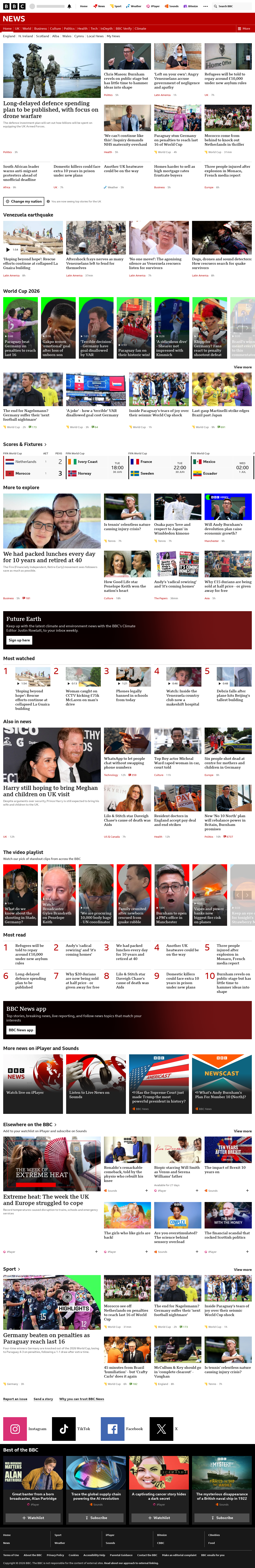 BBC News snapshot from Tuesday, 30 June 2026 at 06:00