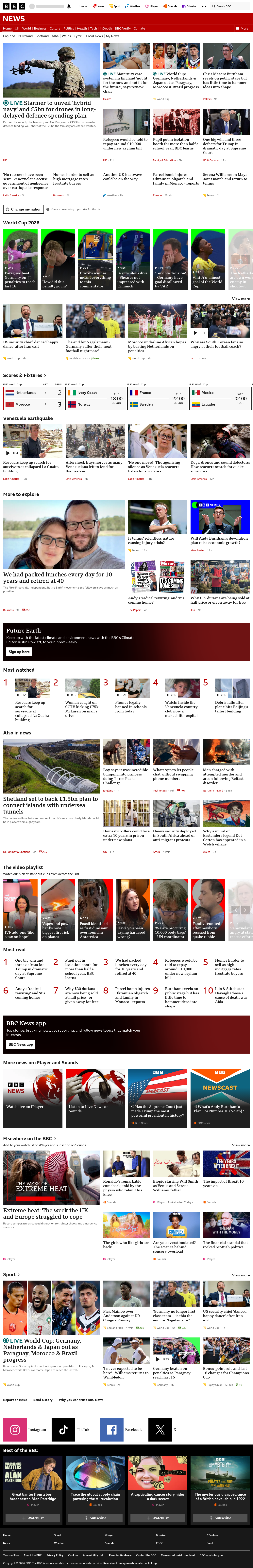 BBC News snapshot from Tuesday, 30 June 2026 at 10:00