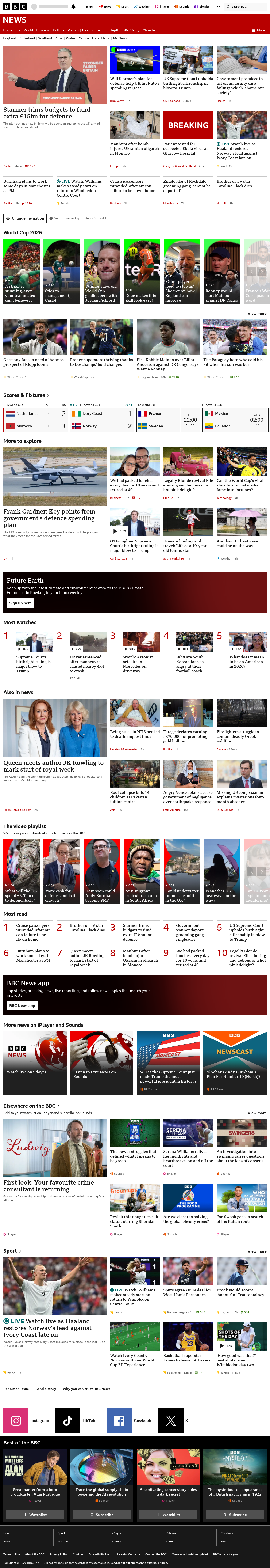 BBC News snapshot from Tuesday, 30 June 2026 at 20:00