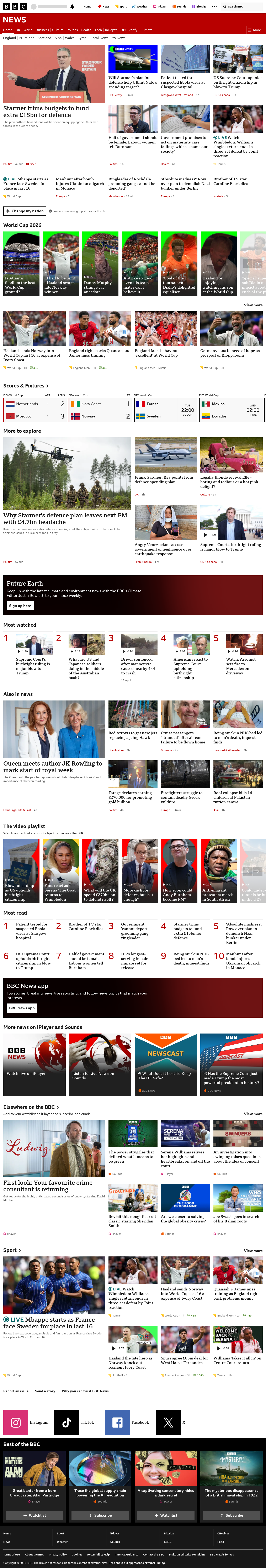 BBC News snapshot from Tuesday, 30 June 2026 at 22:00