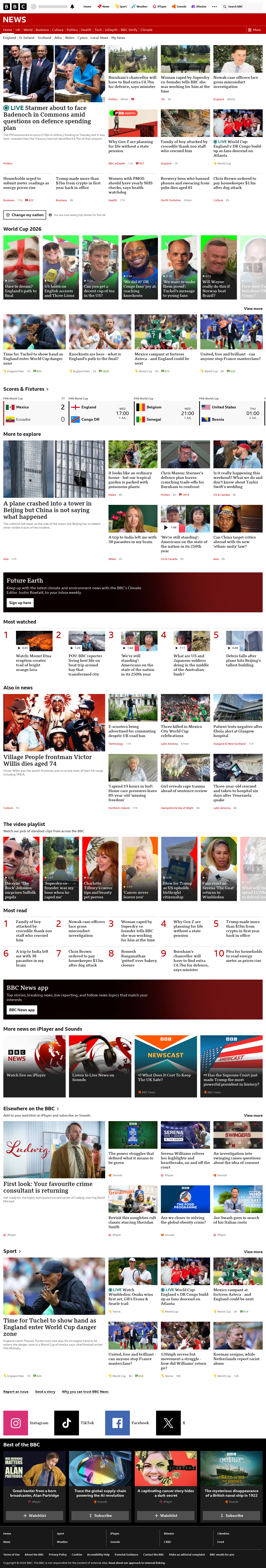 BBC News snapshot from Wednesday, 1 July 2026 at 12:00