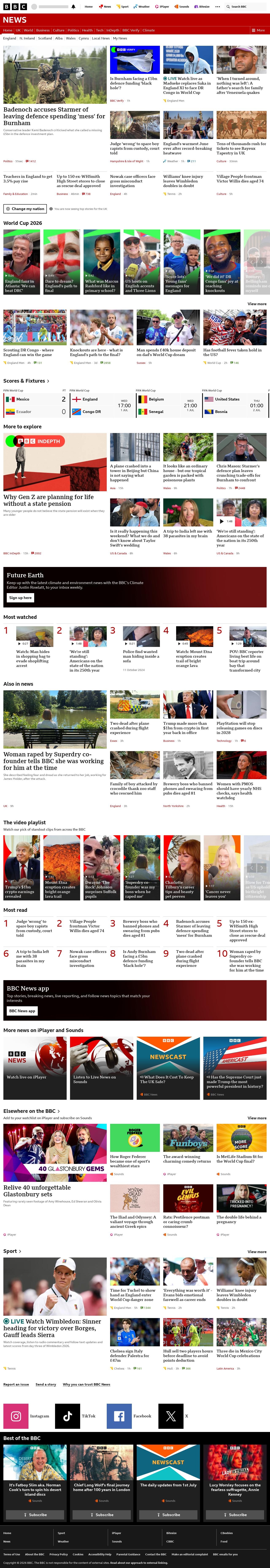 BBC News snapshot from Wednesday, 1 July 2026 at 16:00