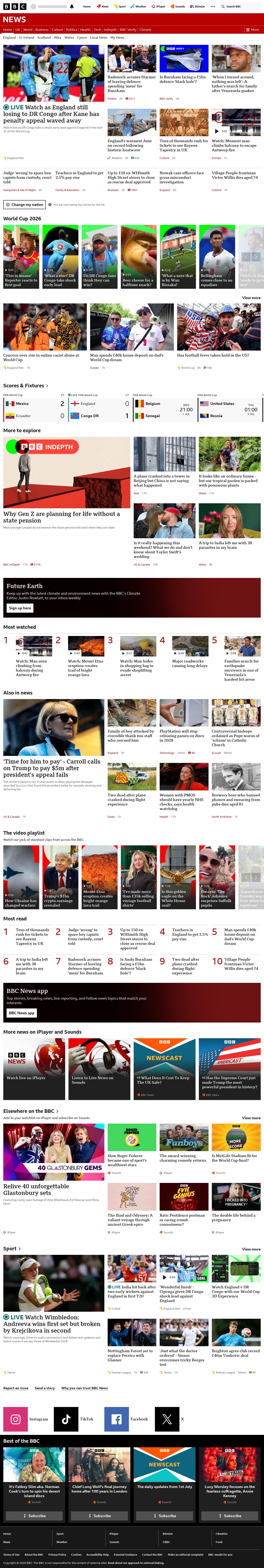 BBC News snapshot from Wednesday, 1 July 2026 at 18:00