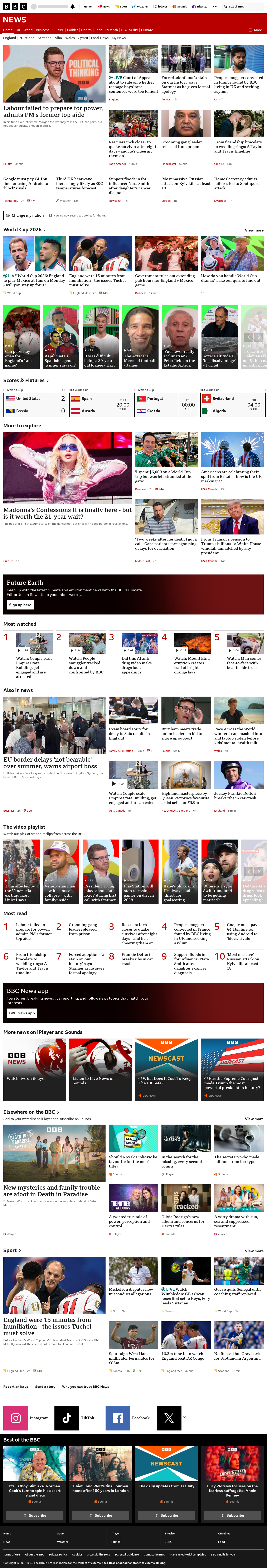 BBC News snapshot from Thursday, 2 July 2026 at 14:00