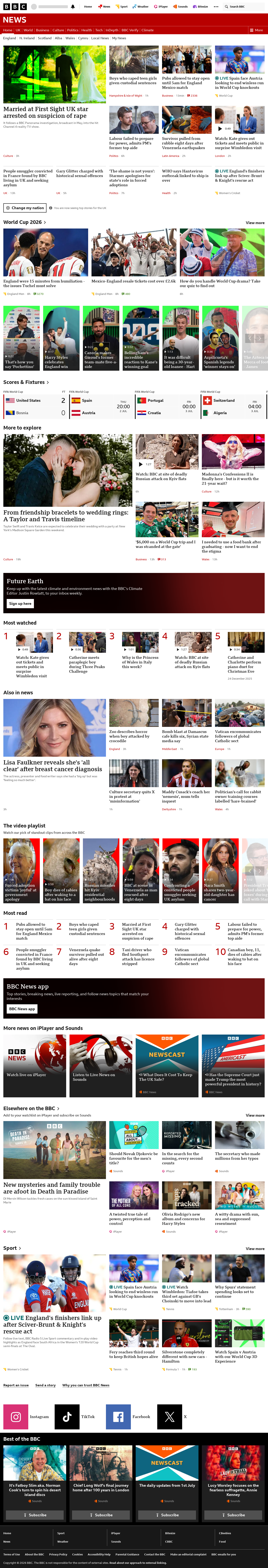 BBC News snapshot from Thursday, 2 July 2026 at 20:00