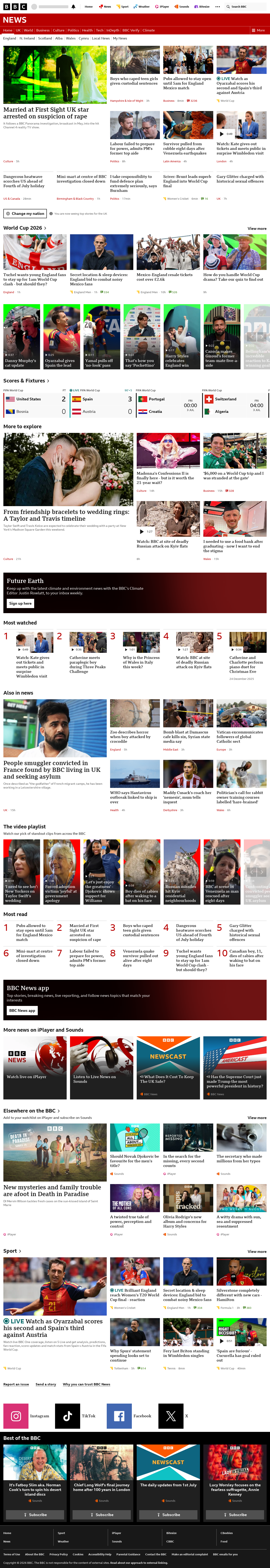 BBC News snapshot from Thursday, 2 July 2026 at 22:00