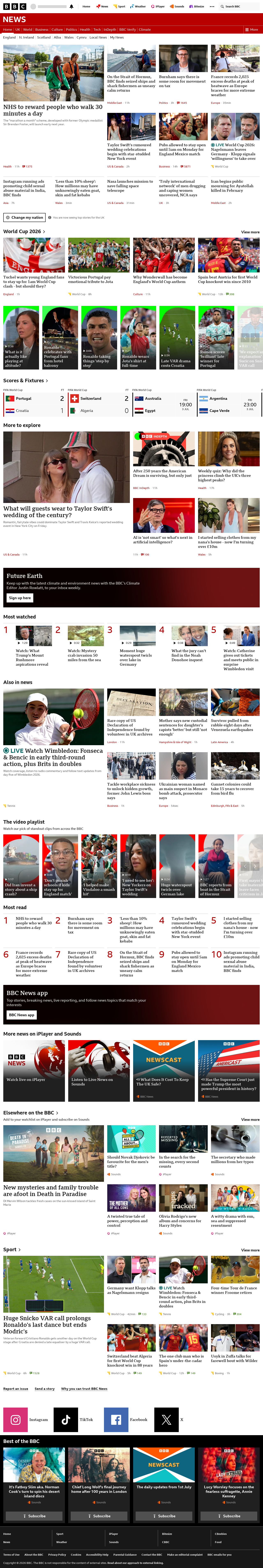 BBC News snapshot from Friday, 3 July 2026 at 12:00