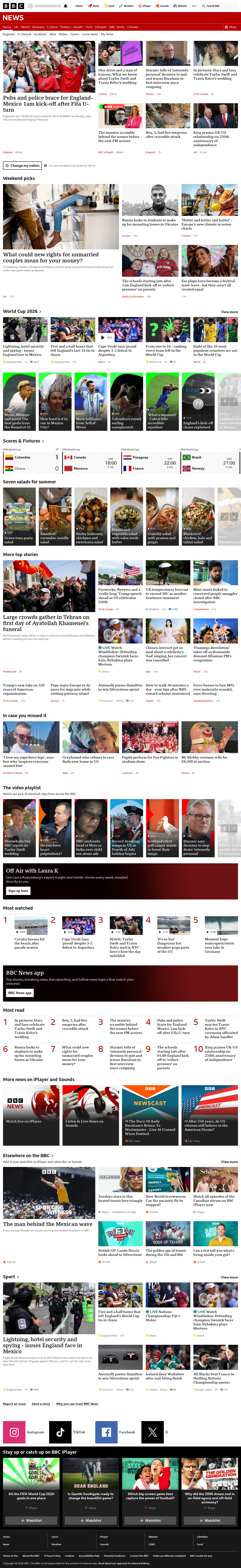 BBC News snapshot from Saturday, 4 July 2026 at 14:00
