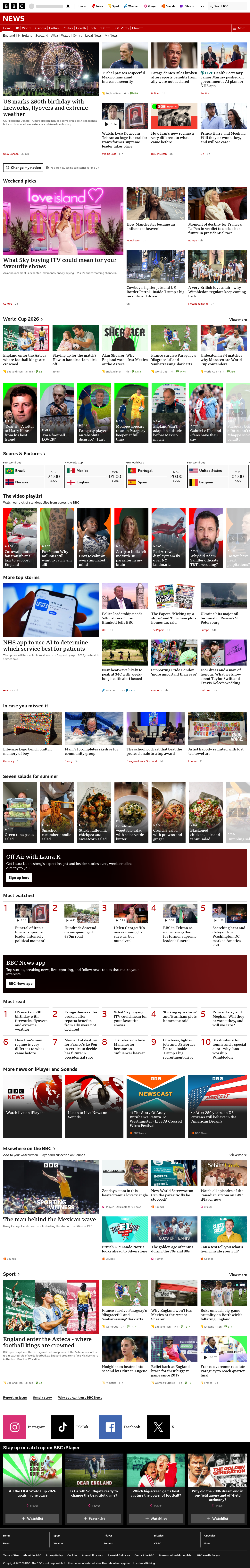 BBC News snapshot from Sunday, 5 July 2026 at 10:00