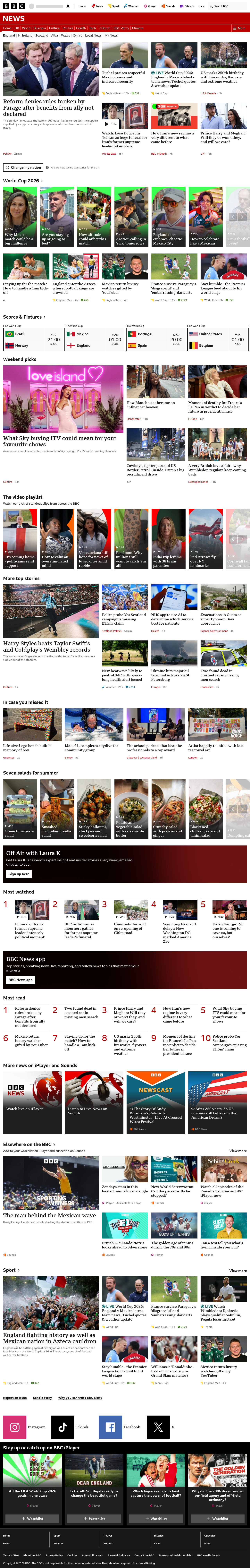 BBC News snapshot from Sunday, 5 July 2026 at 14:00