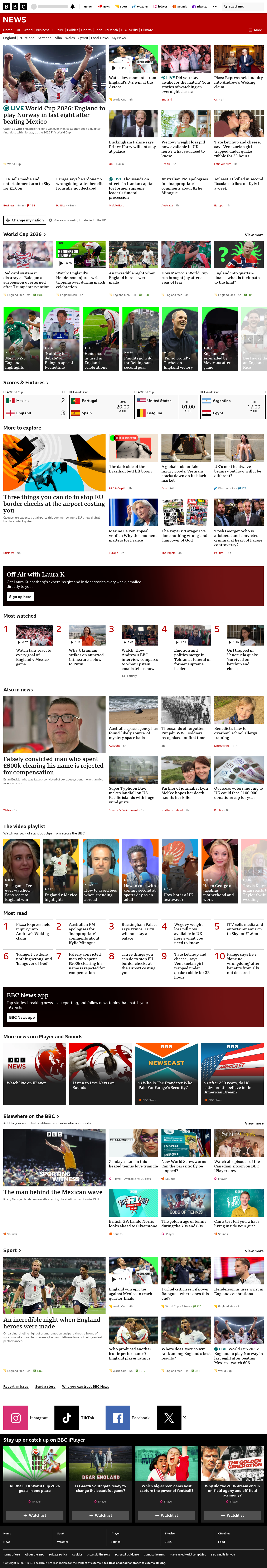 BBC News snapshot from Monday, 6 July 2026 at 10:00