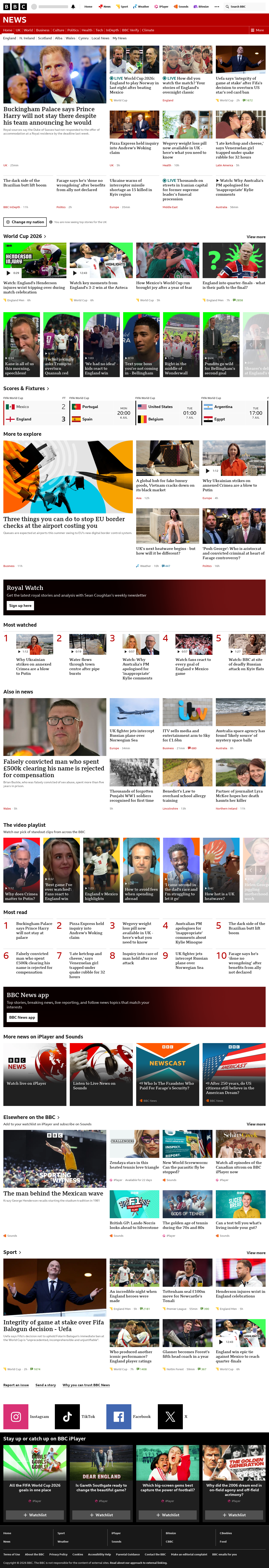 BBC News snapshot from Monday, 6 July 2026 at 12:00